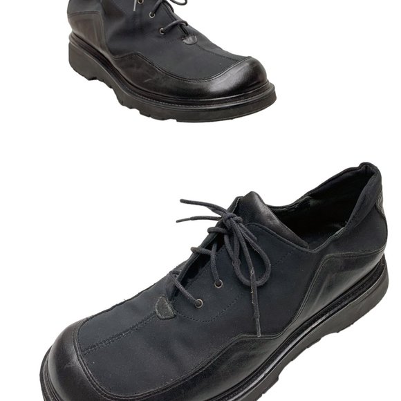 JANET & JANET Black Leather and Textile Platform Oxfords - Picture 7 of 7